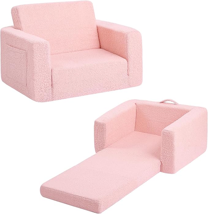 Tiita Kids Chair Couch, Folding Toddler Comfy Sofa Chairs, 2-in-1 Kids Plush by TiitaHome