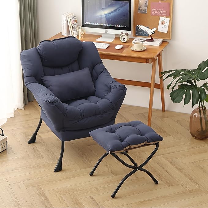 Lazy Chair with Ottoman, Modern Accent Chair with Lumbar Pillow, Comfy Chairs - Image 5
