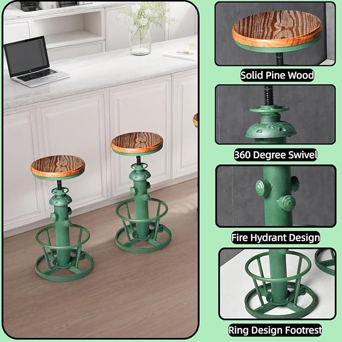Vintage Bar Stool 24.8-30inch Counter Height Adjustable Industrial Coffee Chair - Image 5