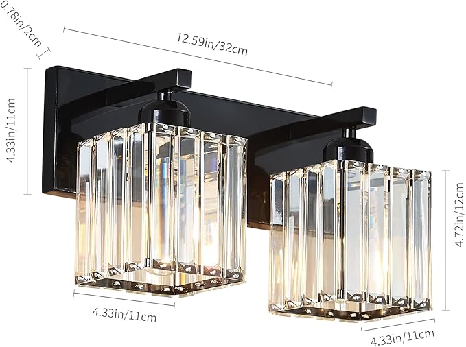 Modern Bathroom Vanity Light 2-Lights Plating Black Crystal Bathroom Wall Light - Image 5