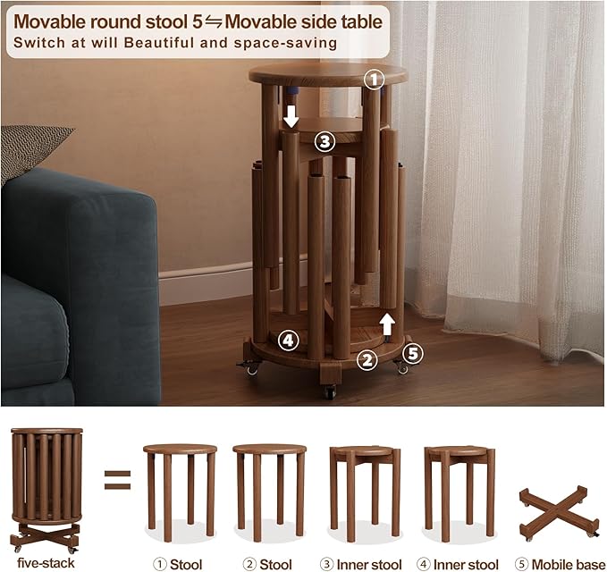 Stackable Stools Set of 4, Wooden Stool 18 Inch Stool Stackable Side Tables - Image 3