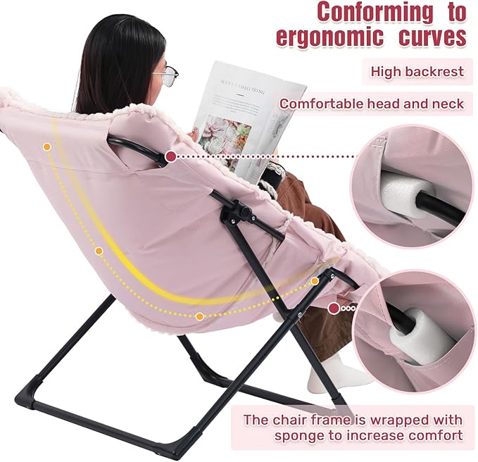 HollyHOME X-Large Saucer Chair, Comfy Oversized Folding Chair, Faux-Fur Reading - Image 6