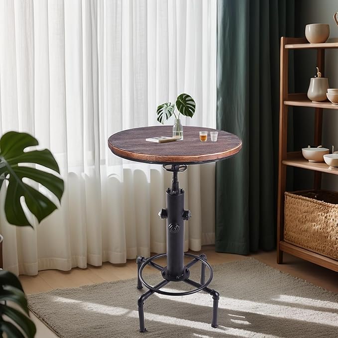 Industrial Tall Bistro Table 32.3-36.2", Adjustable Swivel Pub Table, Kitchen - Image 2