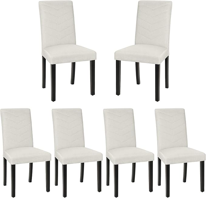 VECELO Upholstered Dining Chairs Set of 6, Fabric Wood Legs High Back by VECELO