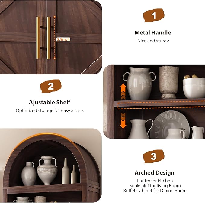 Arched Bookshelf Bookcase China Pantry Storage Cabinet - Image 4