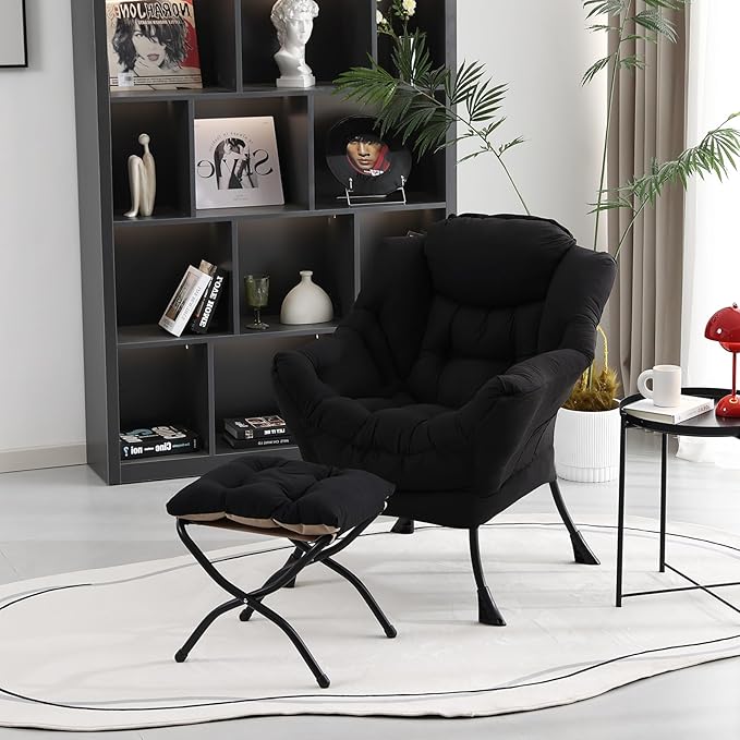 Lazy Chair with Folding Ottoman, Modern Accent Lounge Armchair with Armrests - Image 8