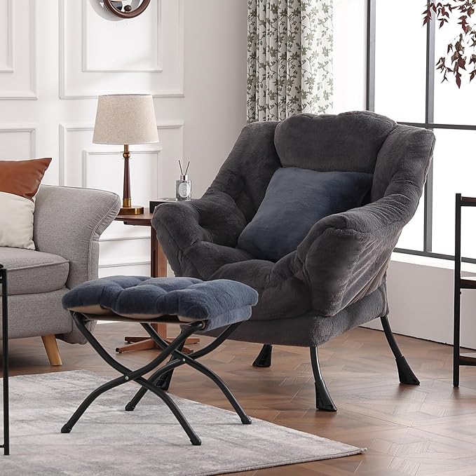 Lazy Chair with Ottoman, Reading Chair with a Pillow, Leisure Sofa Armchair - Image 2