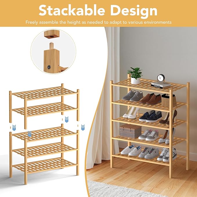 Haddockway Large 2 Tier Bamboo Shoe Rack Storage Organizer, Small Space - Image 6