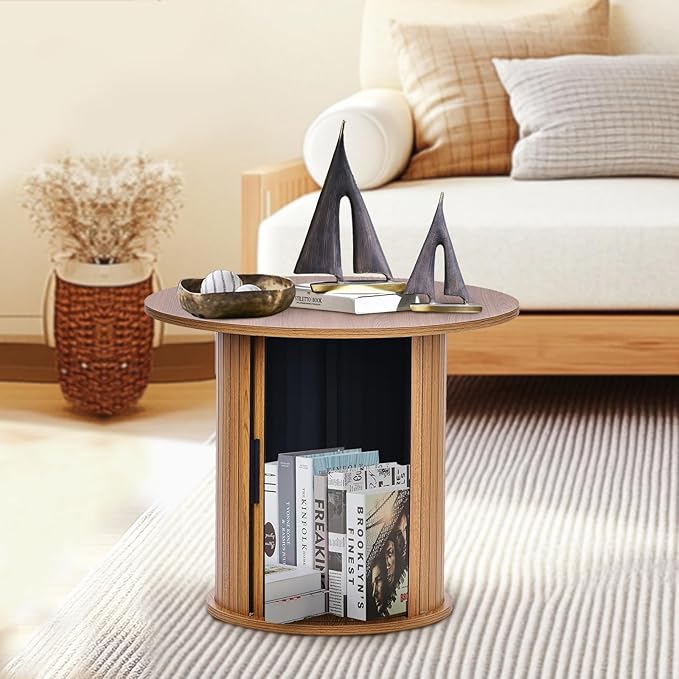 Modern Walnut End Table with Storage by Unknown