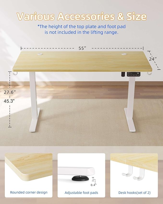 YIHAYO Electric Standing Desk, 55 x 24 Inches Stand Up Desk - Image 3