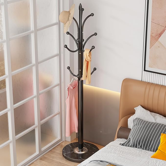 Black Coat Rack ​Freestanding, Metal Coat Hanger Stand, High-grade Entryway Hat by GAMNOF