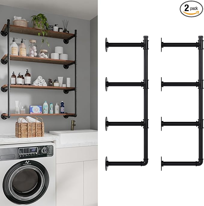 Industrial Pipe Shelf Brackets Wall Mount, Open Black Pipe Shelving by YCCO