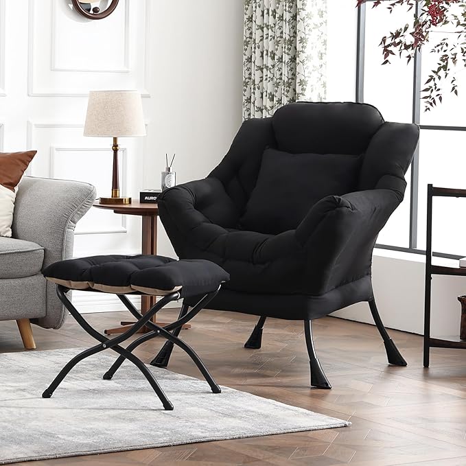 Lazy Chair with Ottoman, Modern Lounge Accent Chair with Armrests and a Throw - Image 5