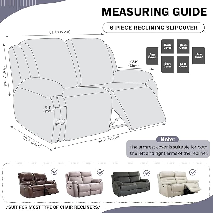 vctops 6 Pieces Geometric Jacquard Plush Recliner Loveseat Slipcovers Soft - Image 2