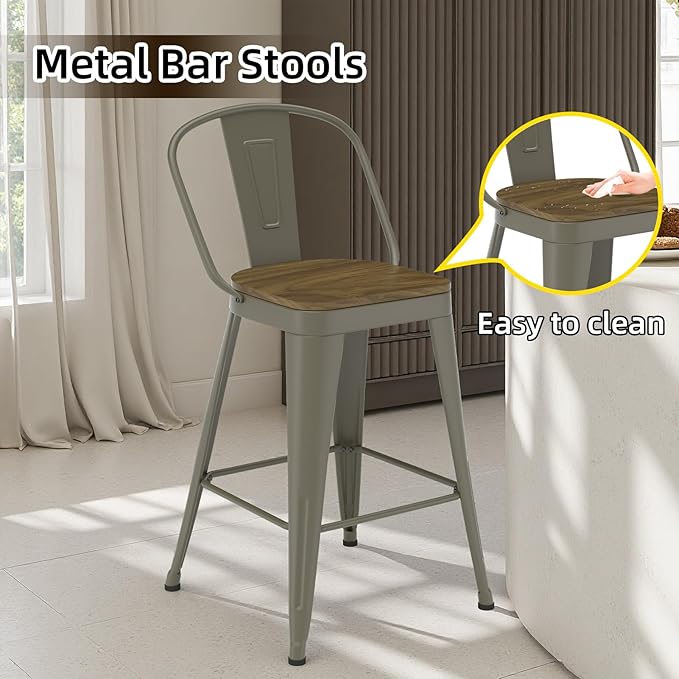 Metal Bar Stools Set of 4, High Back Bar Stools - Image 6