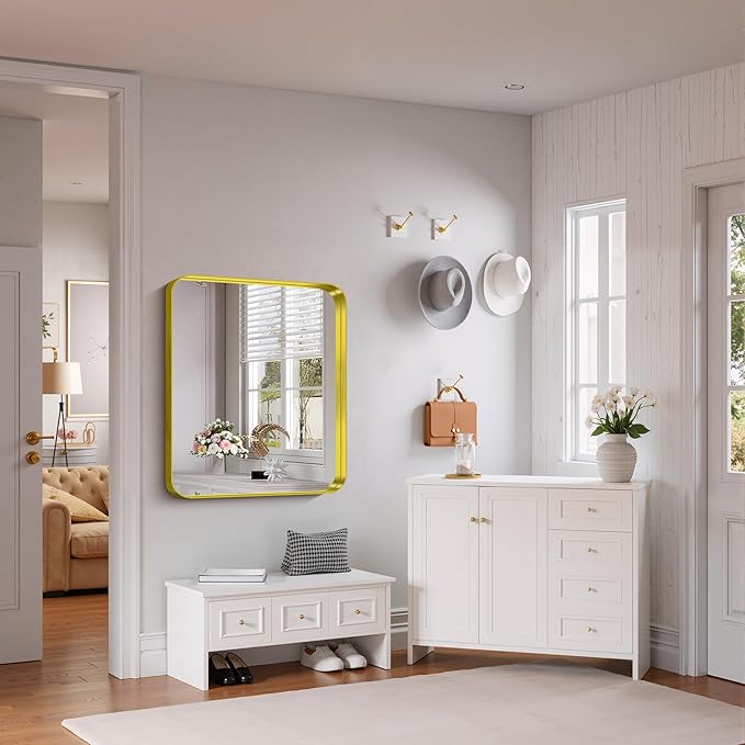 FORBATH 30x36 Inch Bathroom Mirror, Brushed Gold Deep Frame Wall Mirror - Image 2