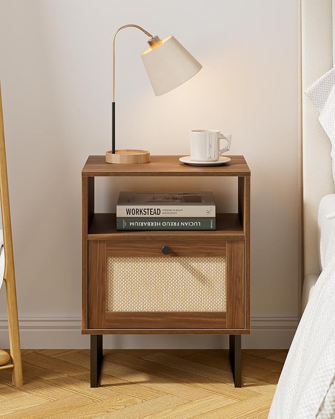 Masupu Rattan Nightstand, Modern Boho Farmhouse Wood Bedside Table - Image 3
