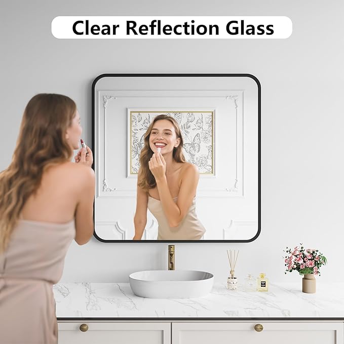 Koonmi Bathroom Mirror, 36X36 Inch Black Metal Framed Mirror - Image 2