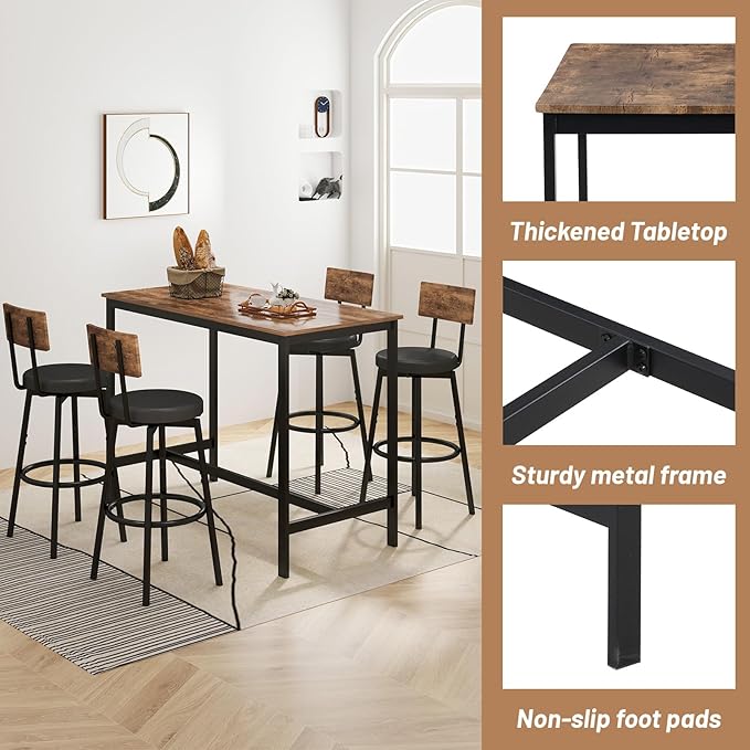 Dining Table Set for 4, 5-Piece Bar Table Set, Kitchen Table and Chairs - Image 3