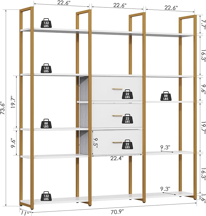 73.6" Tall Bookshelf with 3 Drawers and 16 Storage Shelves, Industrial Bookcase - Image 2