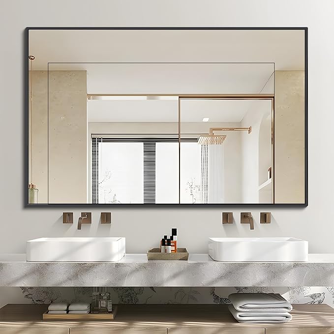 Black Bathroom Mirror for Wall, 30x48 Inch Rectangle Mirrors - Image 2