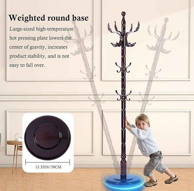 Coat Rack Stand, Solid Wooden Coat Tree - Image 4