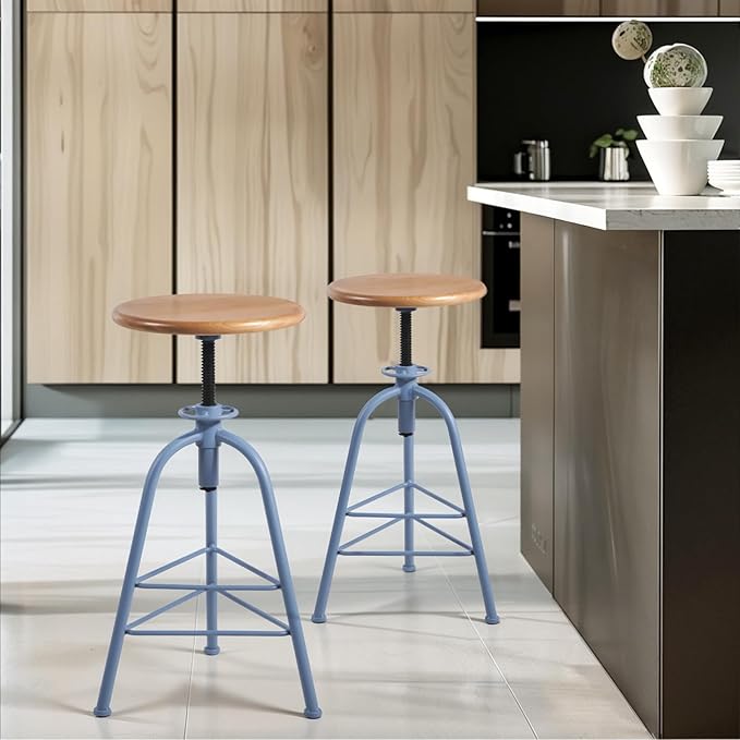 Industrial Bar Stools-Set of 2 24.4-28.3inch Counter Height Kitchen - Image 8