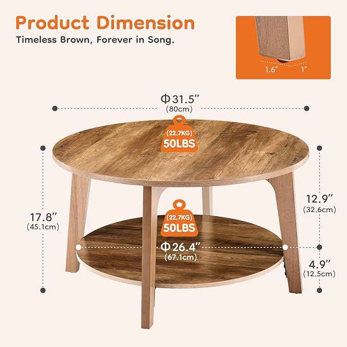 Sweetcrispy Round Coffee Table, 2-Tier Center Circle Counter - Image 3