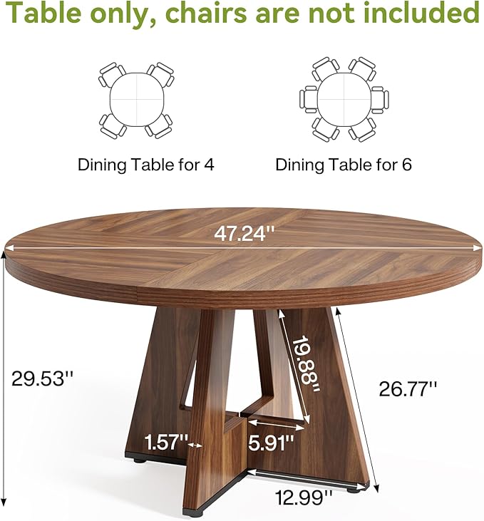 LITTLE TREE Round Dining Table for 4-6 People, 47 Inches Dining Room Table - Image 3