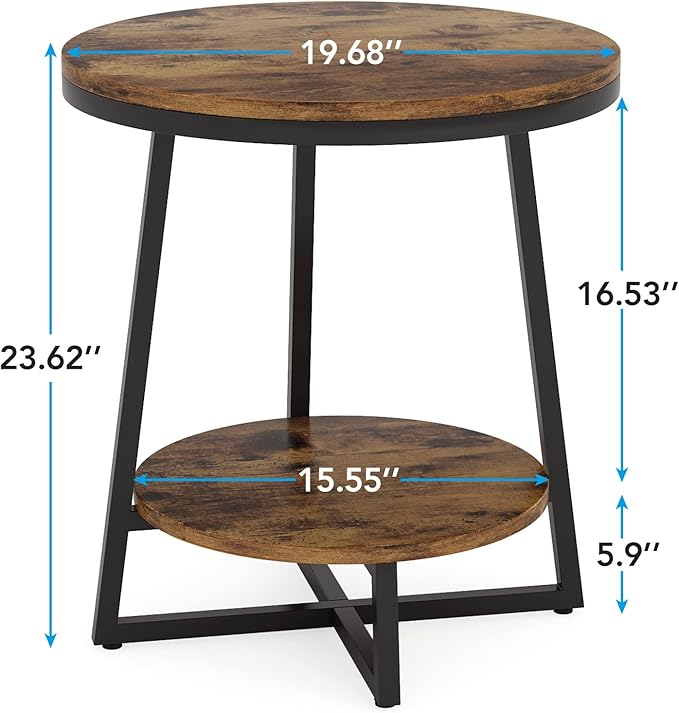 Tribesigns End Table, 2 Tier Round Side Table - Image 2