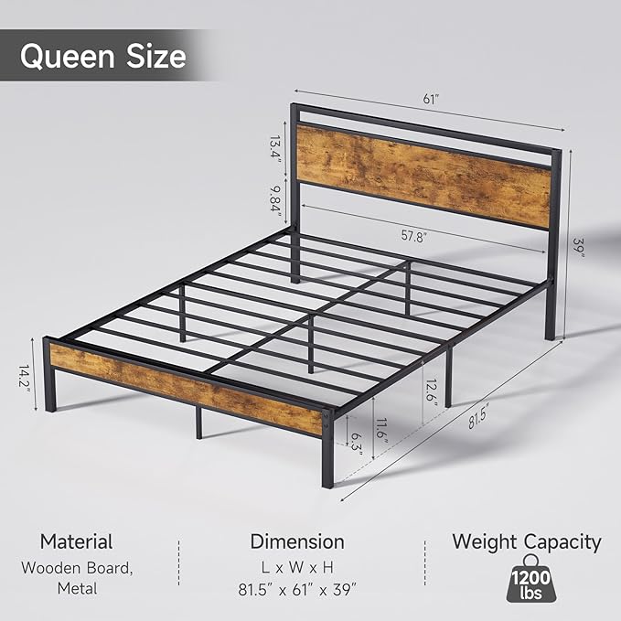 Z-hom Queen Bed Frame with Modern Wood Headboard & Footboard, Upgraded Heavy - Image 2