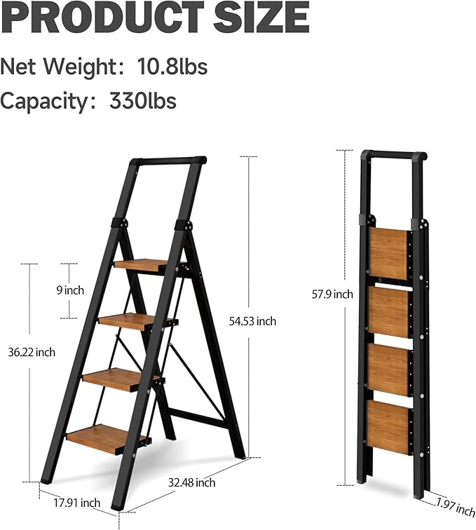 4 Step Ladder, Lightweight Folding Step Stool - Image 6