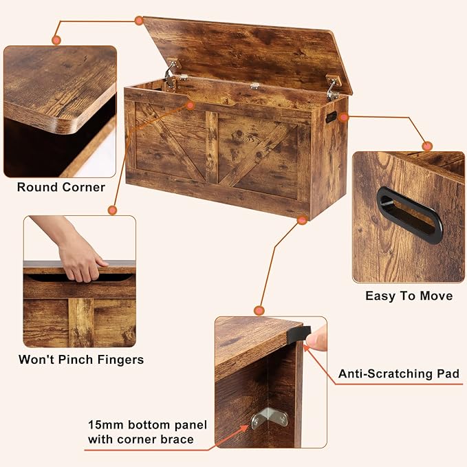 39.4" Storage Chest, Wooden Storage Bench, Large Storage Trunk - Image 5