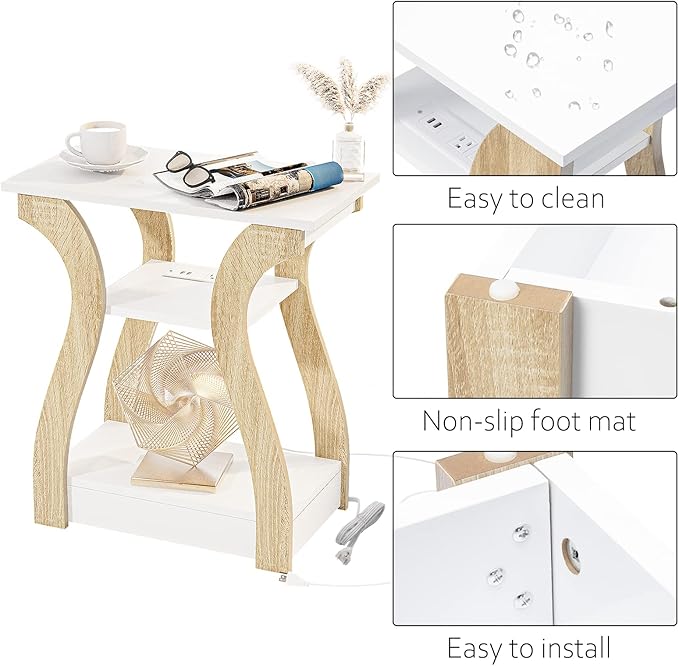 End Table Set of 2 with Charging Station, Side Table with USB Ports and Outlets - Image 8