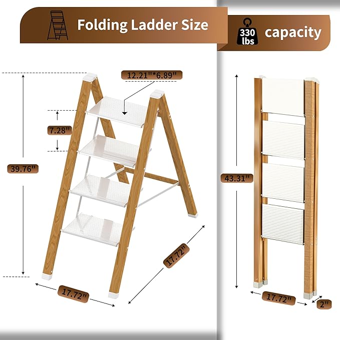 Lightweight Folding Step Ladder Household, Aluminum 4 Step Ladder Foldable - Image 5
