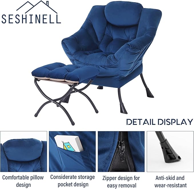 Lazy Chair with Ottoman, Modern Accent Chair Lounge Leisure Sofa Chair with - Image 4