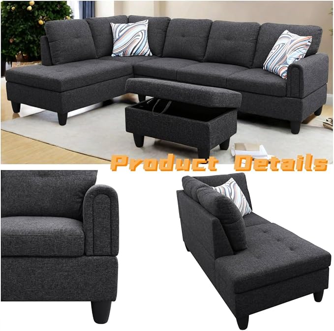 L Shaped Sectional Couch with Otttoman, Apartments - Image 3