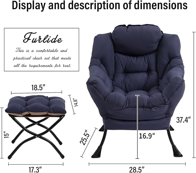 Lazy Chair with Ottoman, Modern Chair with Folding Footrest, Lounge Accent Chair - Image 3