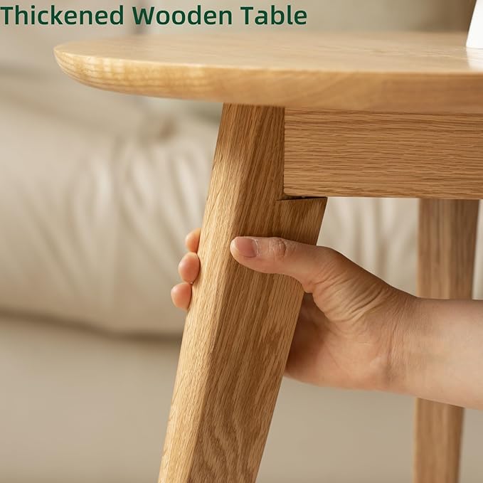 100% Solid Oak Wood Mini Coffee Table, Round Living Room Table Side Table - Image 6