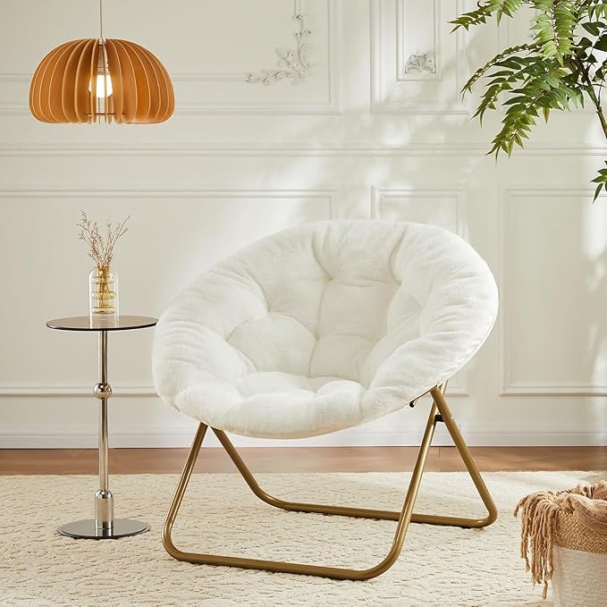 Saucer Chair Faux Fur with Soft and Thick Padded Seat Metal Frame, Modern Style - Image 8