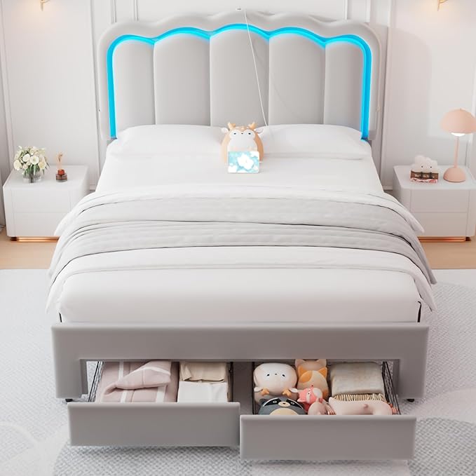 Queen Upholstered LED Bed Frame - Image 3