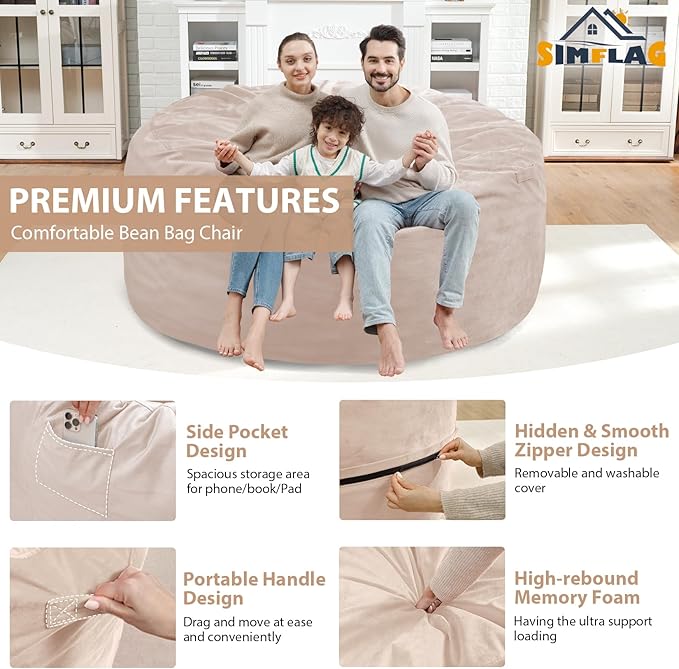 5FT Bean Bag Chair, Large Bean Bag Chairs - Image 4