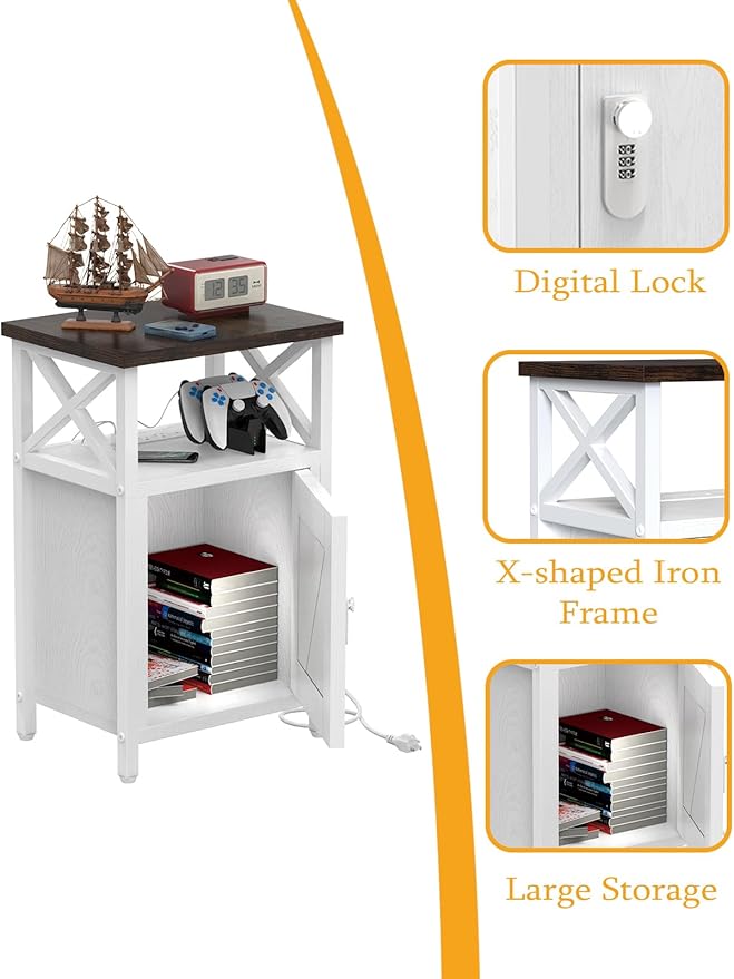 Wooden Nightstand with Lock, Bed Side Table with Drawers, Bedside Table with - Image 6