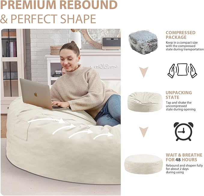 7FT Bean Bag Chair, Large Bean Bag Chairs - Image 6