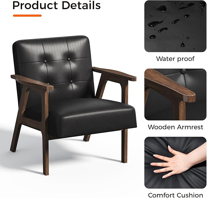 Casaottima PU Leather Accent Chair Mid Century Comfy Cozy Chair - Image 6