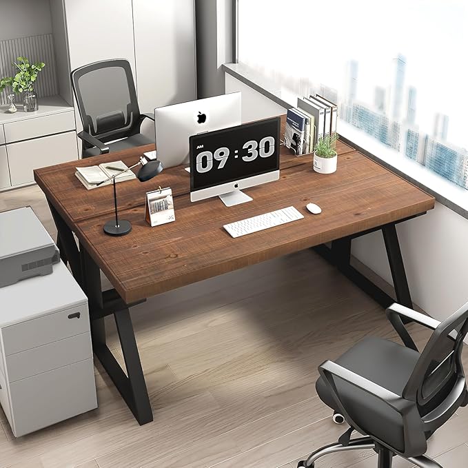 IBF Natural Real Wood Desk, Minimalist 47” Solid Wood Computer Desk, Rustic Desk - Image 7