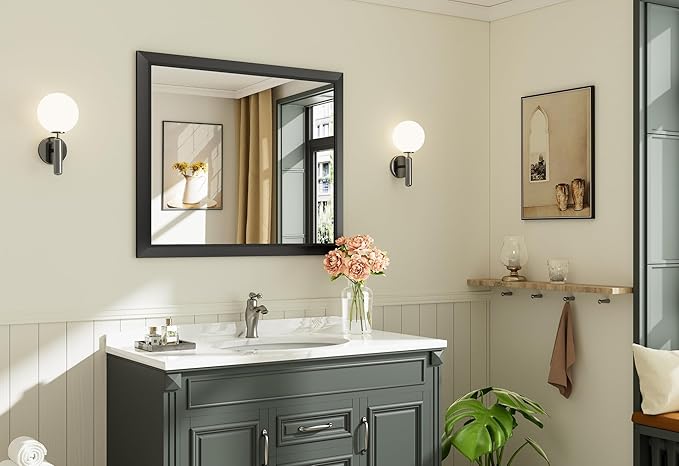 36x30 Inch Black Bathroom Mirror - Image 9