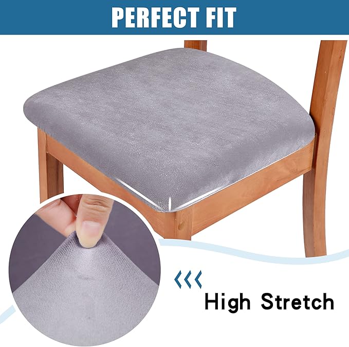 Smiry Velvet Seat Covers for Dining Room Chair Set of 2, Stretch Fit Removable - Image 4