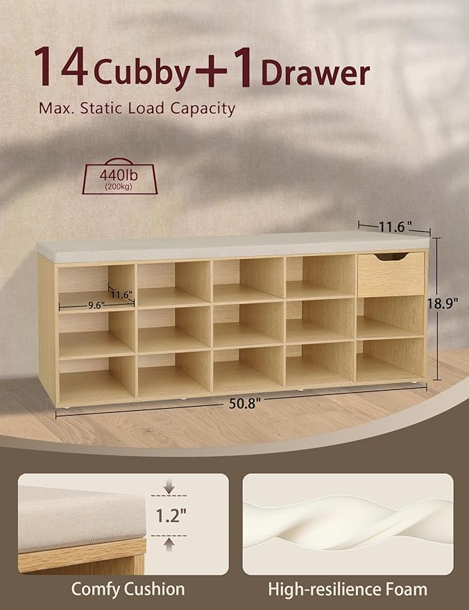 DINZI LVJ Shoe Bench, Entryway Storage Bench - Image 3