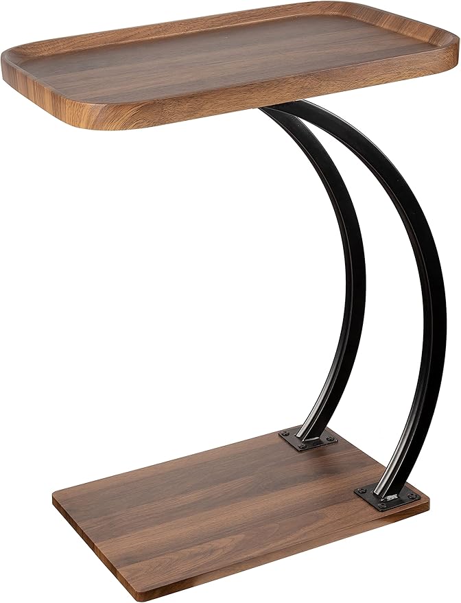 C Shaped 2tier Large Tray Wood top Heavy Duty Side end Table Large TV Tray by ALPOME